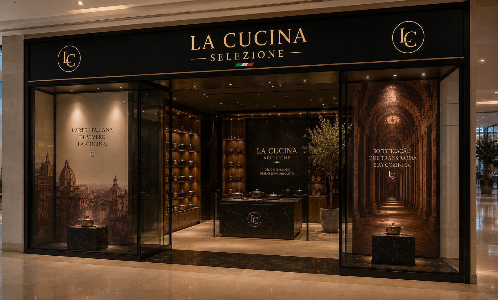 Erick Jacquin em frente à loja La Cucina Selezione em shopping de luxo